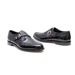 Alessandro Vasini Men's Black SPAZZOLATO‎ Leather Monk Strap Shoes US 8